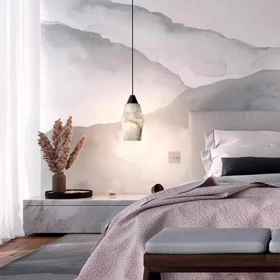 Moderne minimalistische Zylinder Kupfer Marmor 1-Licht Pendelleuchte für Schlafzimmer 