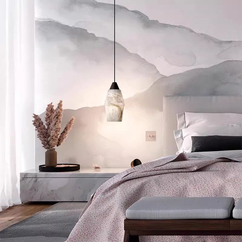 Moderne minimalistische Zylinder Kupfer Marmor 1-Licht Pendelleuchte für Schlafzimmer 