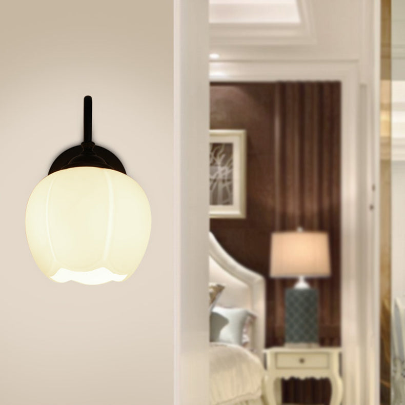 Lámpara Aplique de Pared de 1 Luz de Vidrio de Hierro Floral Moderno Minimalista para Dormitorio 