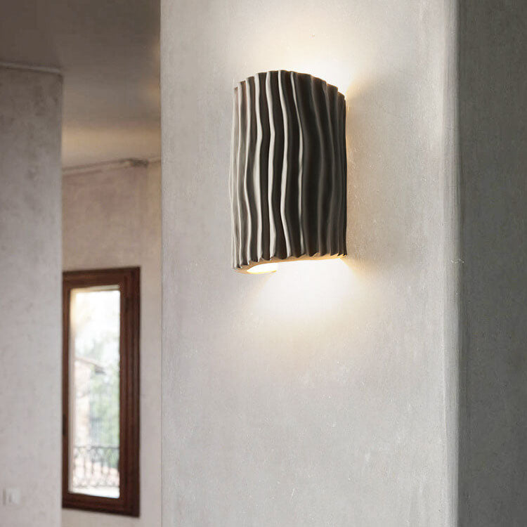 Contemporary Nordic Resin Striped Half Cylinder 2-Light Wall Sconce Lamp for Living Room