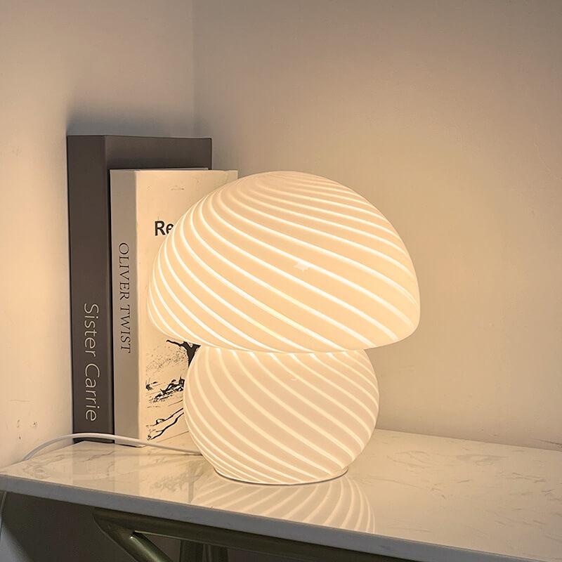Nordic Vintage Round Mushroom Striped Glass 1-Light Table Lamp