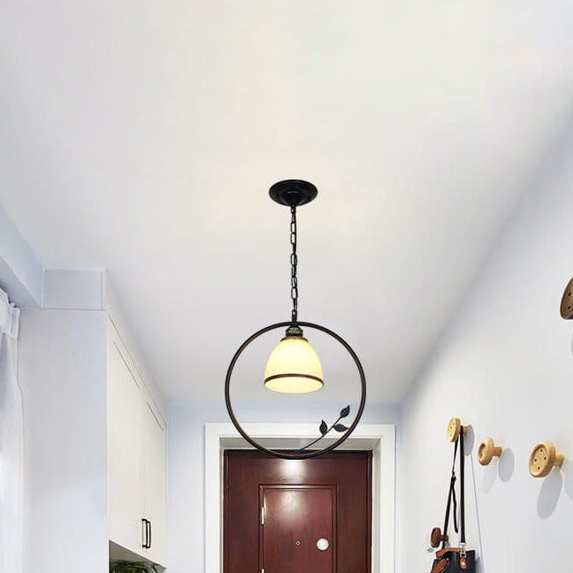 Creative Flower Bud Glass Shade Circle Ring Wrought Iron 1-Light Pendant Light
