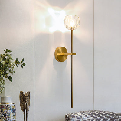 Moderne Mid-Century Kristall Ball Eisen gerade Pole 1-Licht Wandleuchte Lampe für Wohnzimmer 