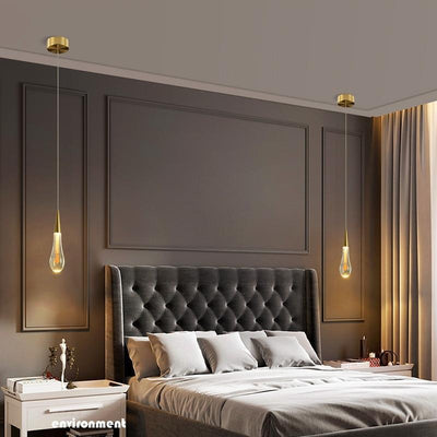 Contemporary Scandinavian Water Drops Hardware Glass LED Pendant Light For Bedroom