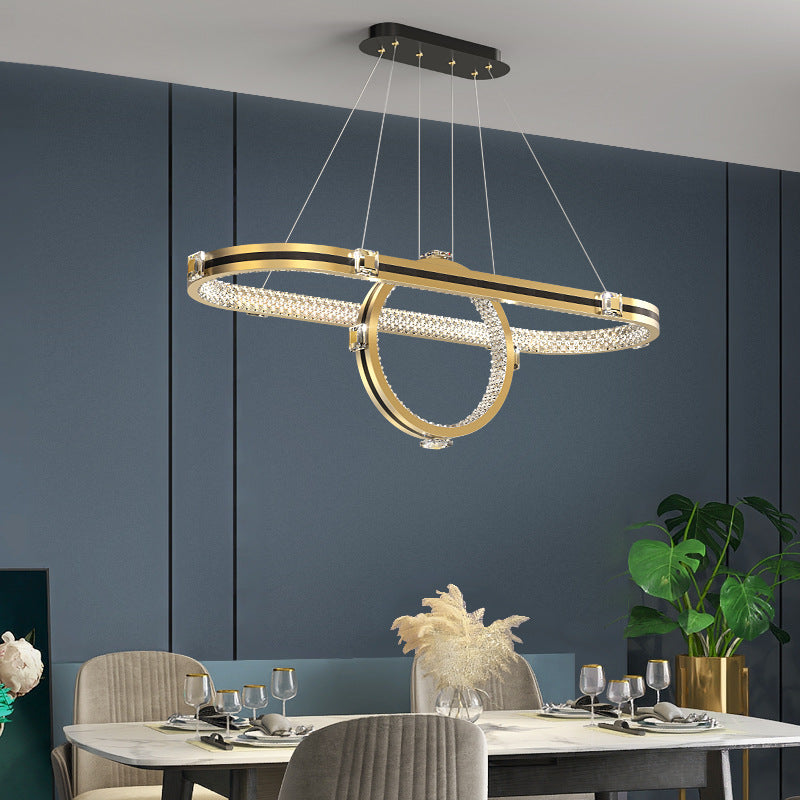 Contemporary Luxury Aluminum Acrylic Oval Ring LED Island Light Chandelier For Dining Room