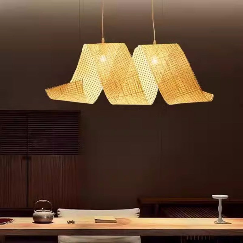 Traditioneller japanischer Kronleuchter in Form eines Bambuswebbands mit 2/3 Lichtern für das Esszimmer 