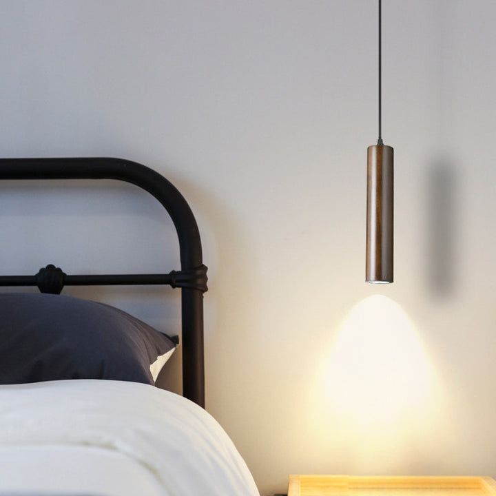 Moderne minimalistische LED-Pendelleuchte aus Eichenholz in Zylinderform für Wohnzimmer &amp; Schlafzimmer 