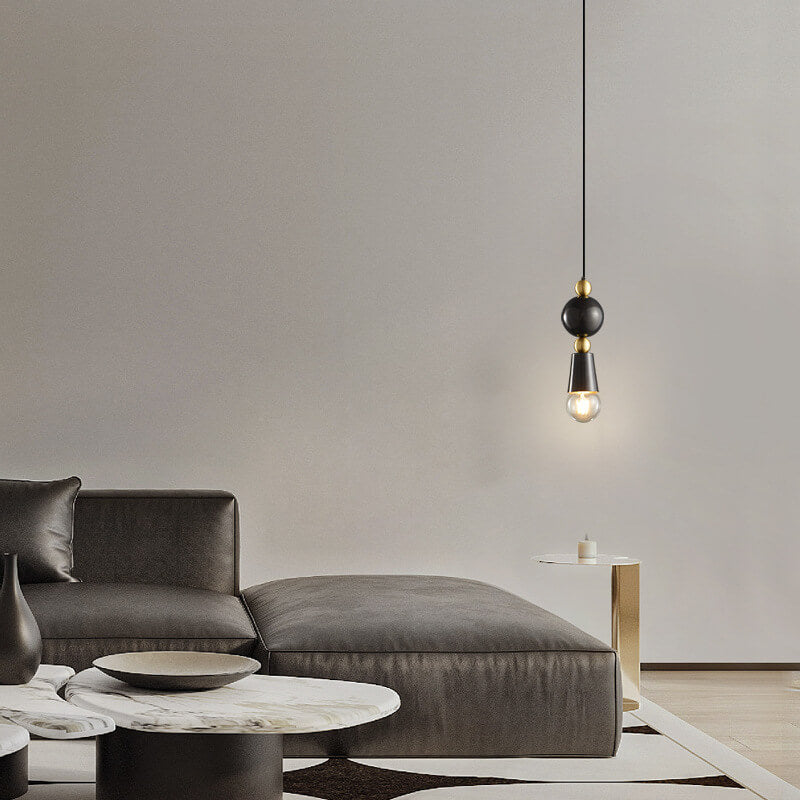 Modern Minimalist Geometric Column Glass Brass 1-Light Pendant Light for Living Room