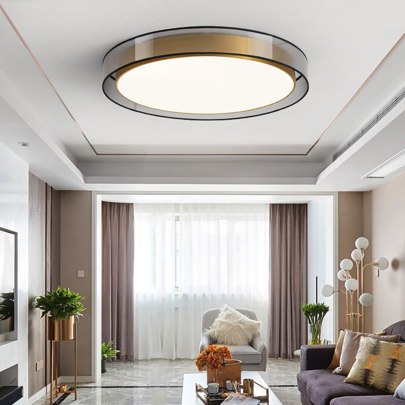 Zeitgenössische nordische Eisen-Messing-Acryl-runde LED-Unterputz-Deckenleuchte für Wohnzimmer 