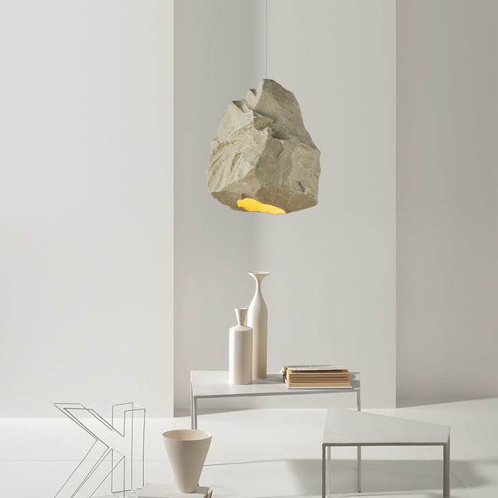 Contemporary Scandinavian Faux Rock Geometric Handmade Sculpture 1-Light Pendant Light For Dining Room