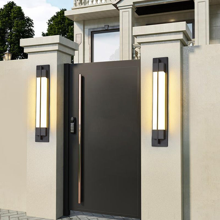 Traditional Chinese Imitation Marble Rectangle Acrylic Shade LED Waterproof Wall Sconce Lamp For Outdoor Patio