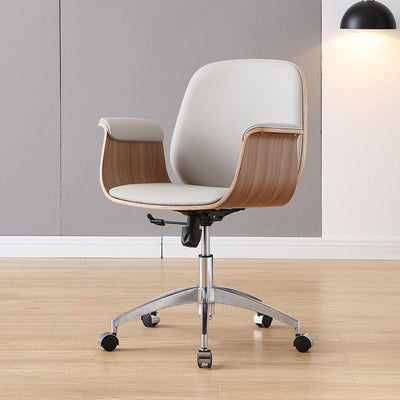 Zeitgenössischer Luxus-Mikrofaserleder-Schreibtischstuhl mit Holzmaserung, höhenverstellbar, drehbar, Rückenlehne und Armlehne für das Home-Office 