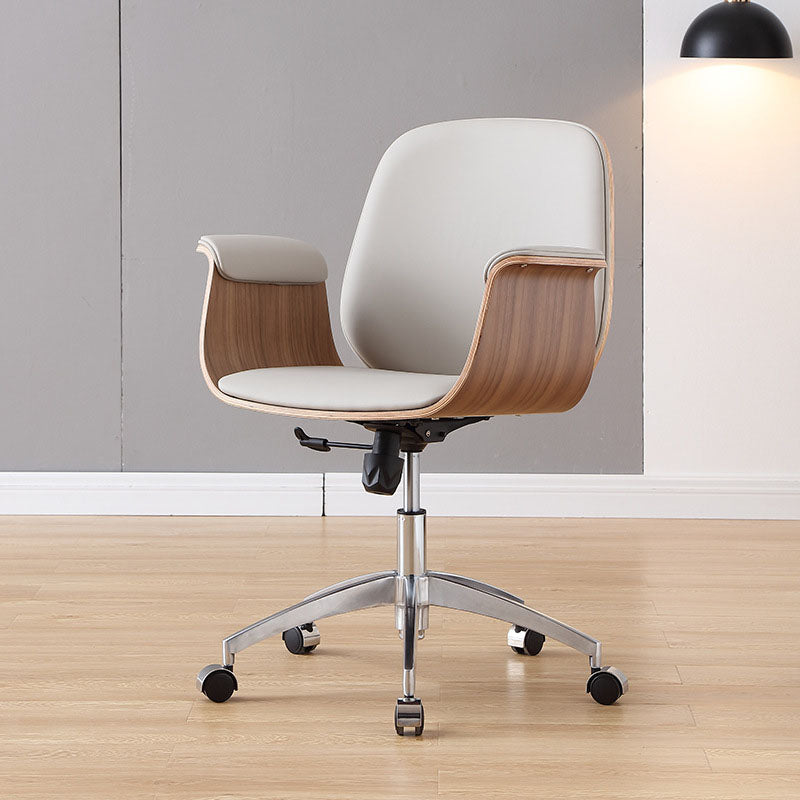 Zeitgenössischer Luxus-Mikrofaserleder-Schreibtischstuhl mit Holzmaserung, höhenverstellbar, drehbar, Rückenlehne und Armlehne für das Home-Office 
