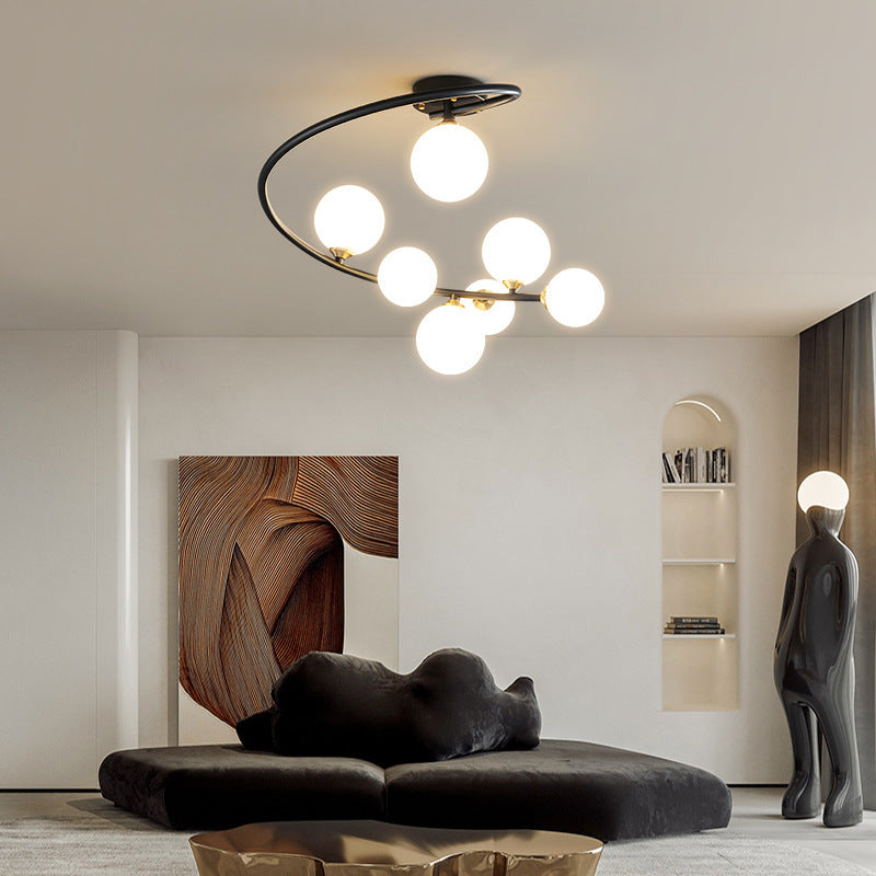Lámpara de techo semiempotrada de 4/5/7 luces estilo moderno de mediados de siglo con vidrio de cobre en forma de frijol mágico para dormitorio 