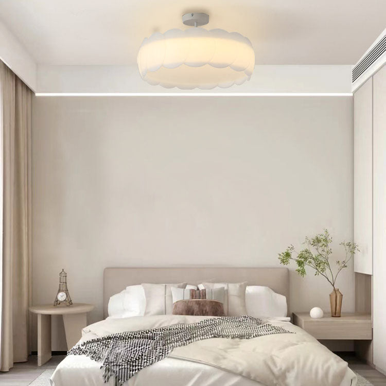 Modern Minimalist Round Flower Hardware PE LED Semi-Flush Mount Ceiling Light For Bedroom