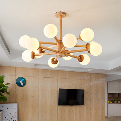 Moderner Mid-Century Gummibaum Ast Rahmen Glas Magic Bean 6/8/12-Licht Kronleuchter für Schlafzimmer 