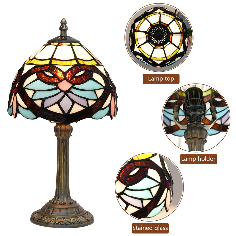 Traditional Tiffany Blue Heart Half Circle Stained Glass Resin 1-Light Table Lamp For Bedroom