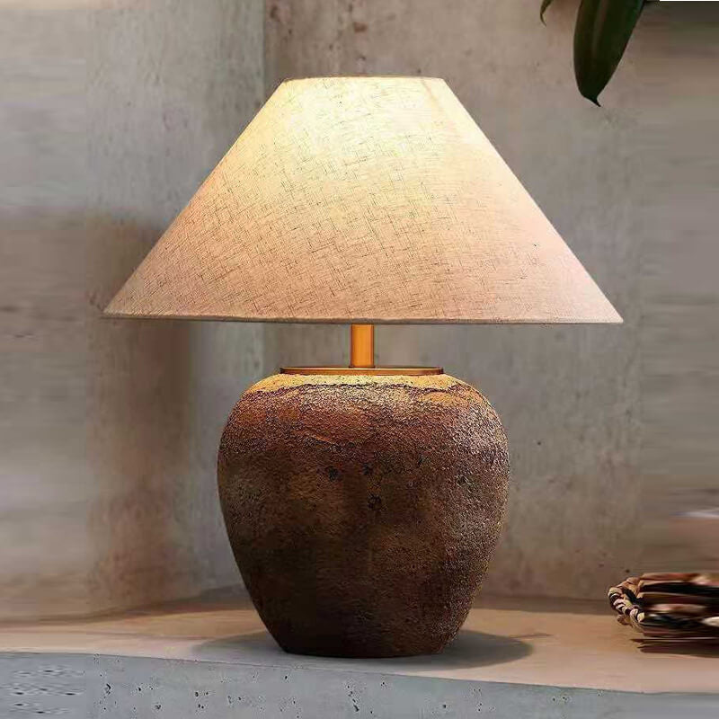 Chinese Vintage Fabric Ceramic Jar 1-Light Table Lamp