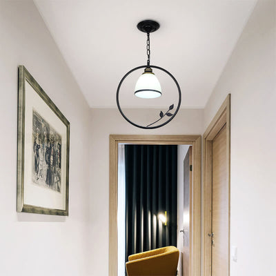 Creative Flower Bud Glass Shade Circle Ring Wrought Iron 1-Light Pendant Light
