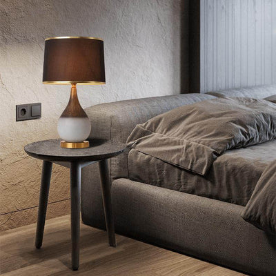 Contemporary Nordic Ceramic Fabric Cylinder 1-Light Table Lamp For Bedroom