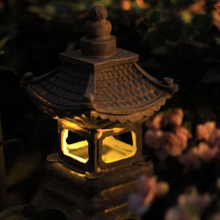 Japanische Zen Solar wasserdichte Pagoda Stein LED Outdoor Garten Dekoration Landschaftslicht 