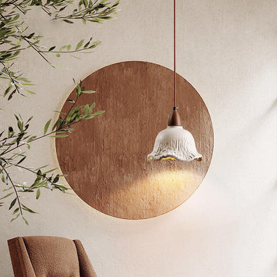 Traditional Japanese Concrete Flower Shade 1-Light Pendant Light For Living Room