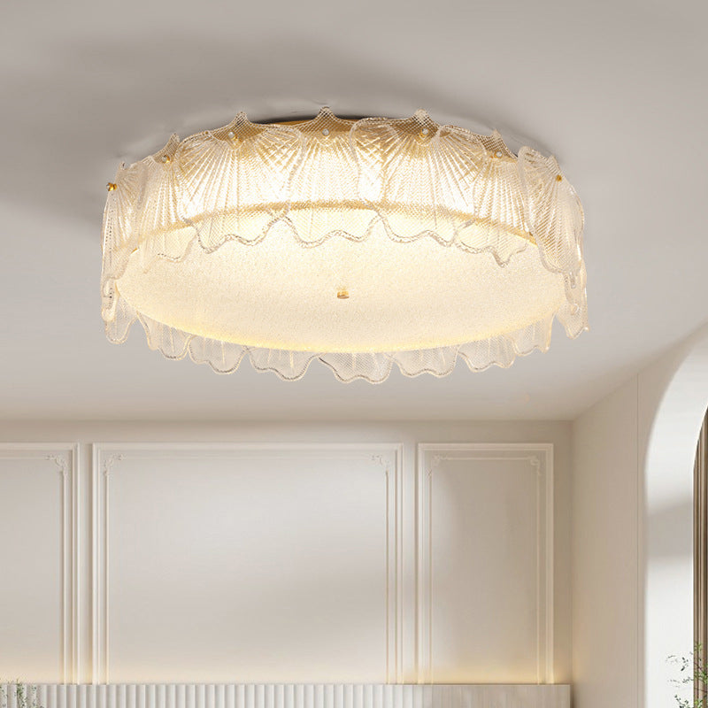 Luz de techo empotrada LED de vidrio con hardware de hoja redonda minimalista moderna de crema para sala de estar 