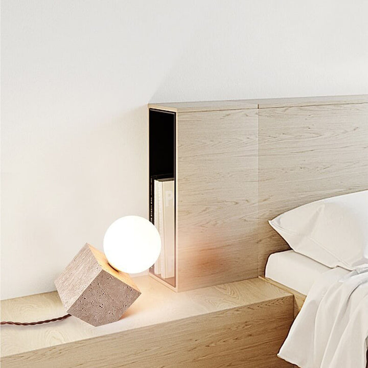 Lampe de table à 1 lumière avec cube incliné en travertin jaune nostalgique japonais 