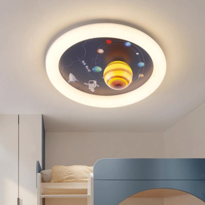 Contemporary Nordic Hardware Round Planet Cartoon LED Flush Mount Ceiling Light For Bedroom