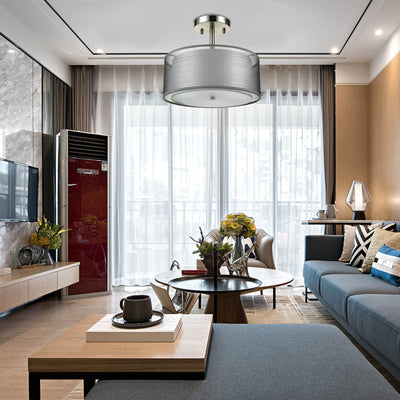 Moderne minimalistische runde Eisengewebe 3-Licht Halbbündige Deckenleuchte für Wohnzimmer 