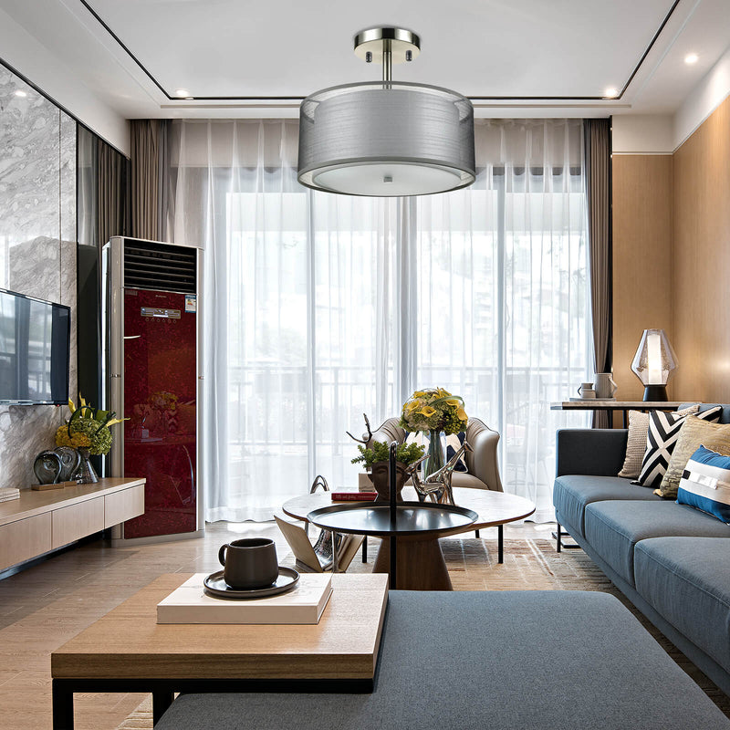 Moderne minimalistische runde Eisengewebe 3-Licht Halbbündige Deckenleuchte für Wohnzimmer 