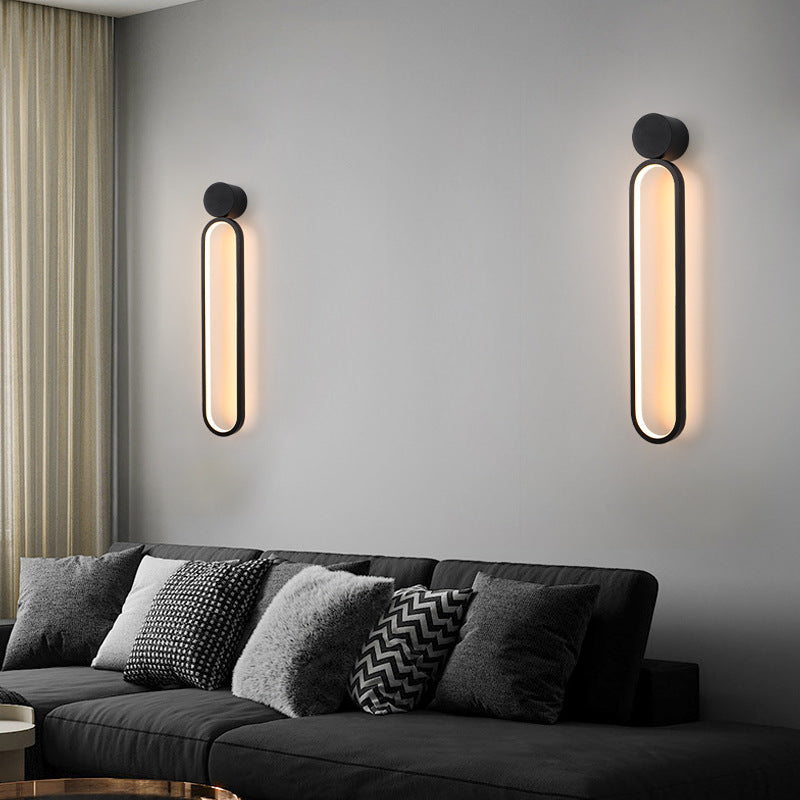Moderne minimalistische runde lange Acryl Eisen LED Wandleuchte Lampe für Wohnzimmer 