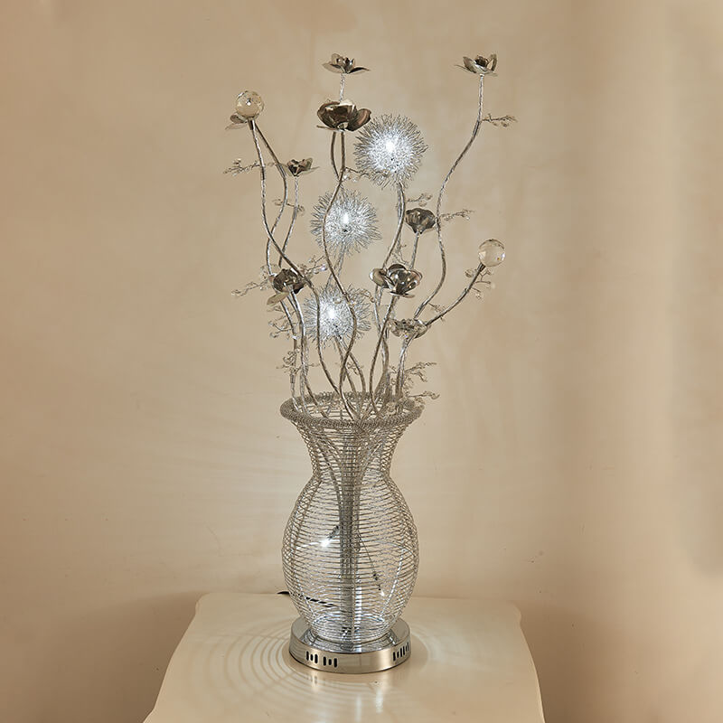 Contemporary Art Deco Floral Vase Base Aluminum 3-Light Table Lamp For Bedroom