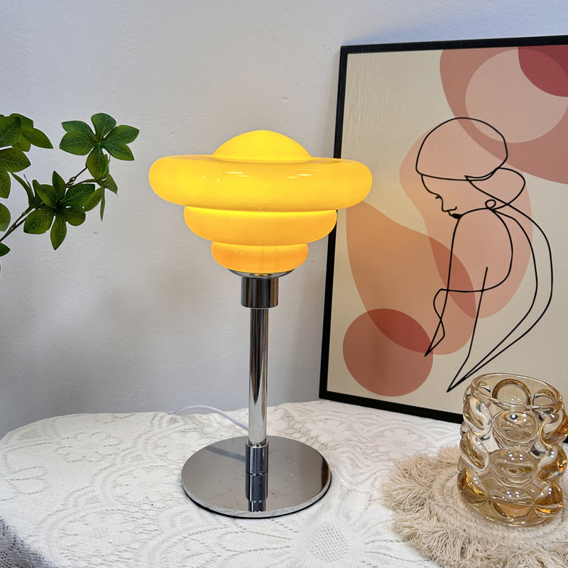 Modern Art Deco Metal Glass Ripple Gyro 1-Light Table Lamp For Bedside