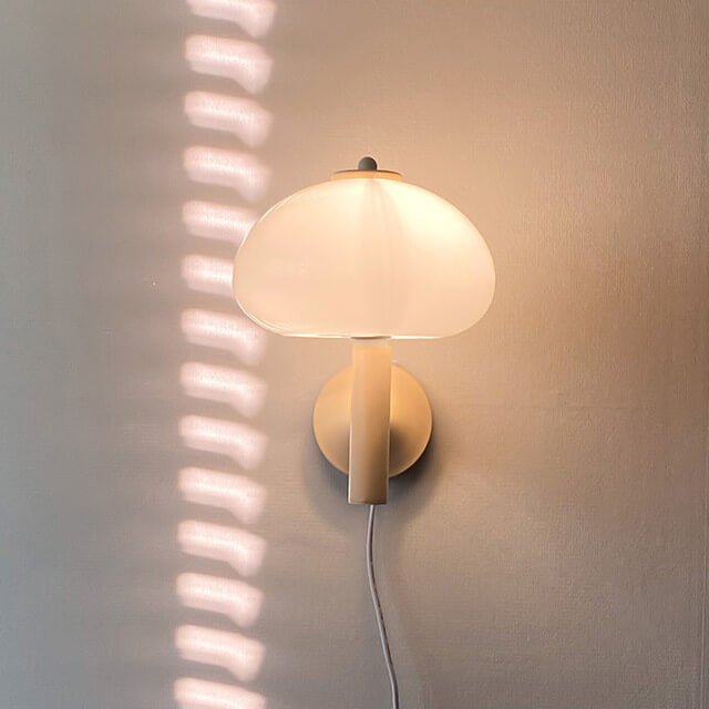 Contemporary Nordic Milk White Iron Glass Dome Mushroom 1-Light Wall Sconce Lamp For Bedroom
