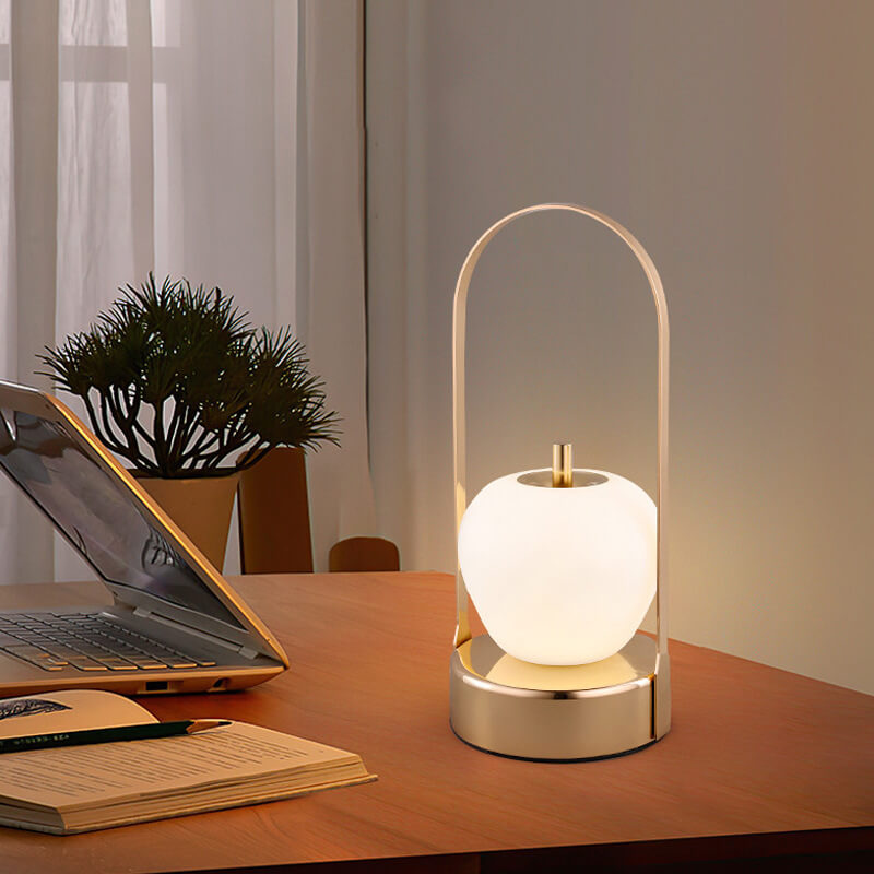 Modern Minimalist Round Apple Iron PVC LED Table Lamp For Bedroom