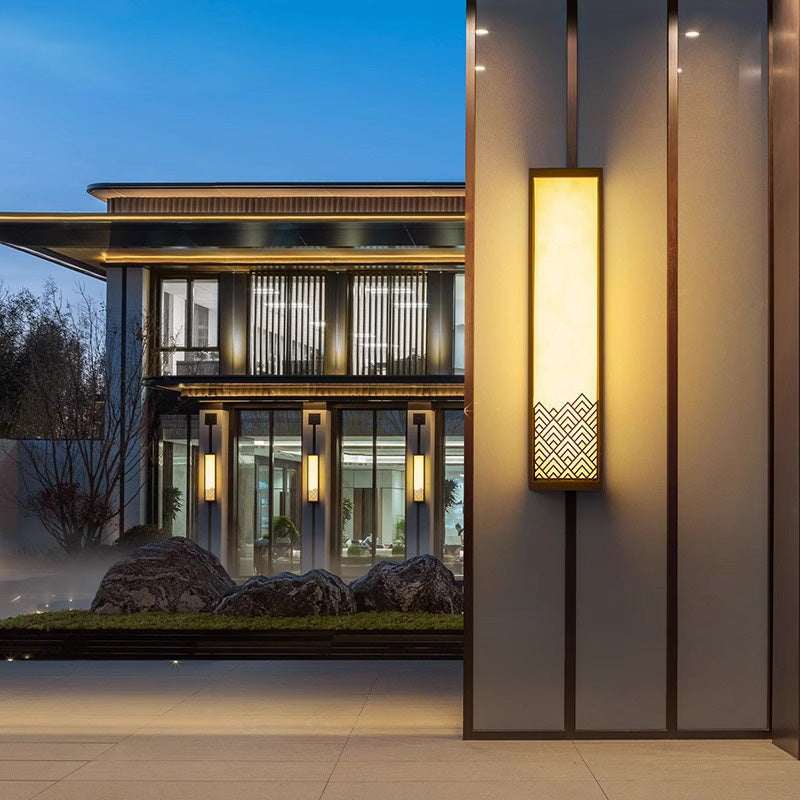 Applique murale LED extérieure cubique en acier inoxydable étanche imitation marbre chinois traditionnel pour jardin 