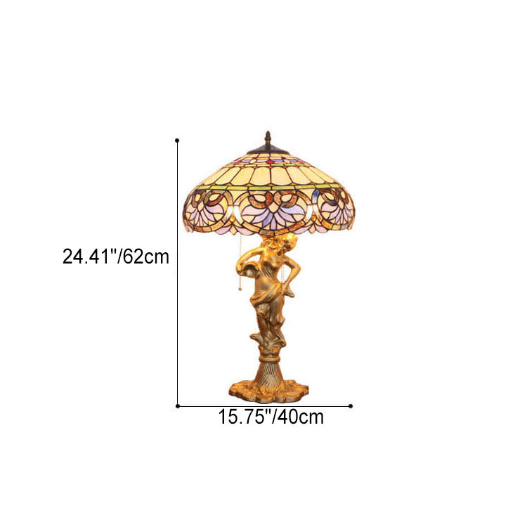 Vintage Tiffany Pfirsich Herz Barock Buntglas 2/3-Licht Tischlampe 