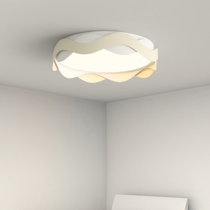 Contemporary Creative Cream Waves Round Acrylic Iron LED Flush Mount Ceiling Light For Living Room