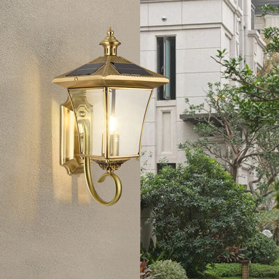 European Retro Solar Copper Roof Lantern 1-Light Outdoor Wall Sconce Lamp