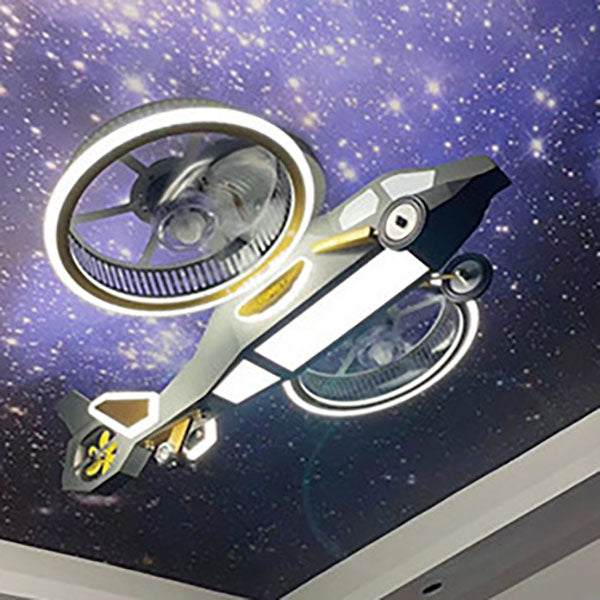 Ventilador de techo con luz LED de varillas contemporáneas creativas para niños, avión, para dormitorio 