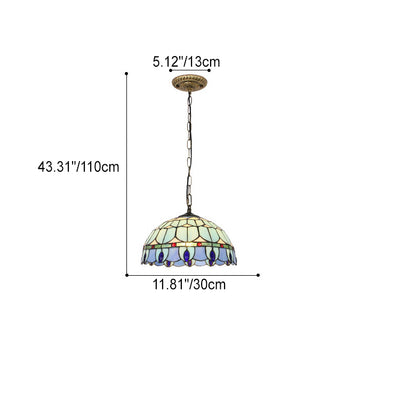 Traditional Tiffany Mediterranean Half Round Stained Glass 1-Light Pendant Light For Bedroom