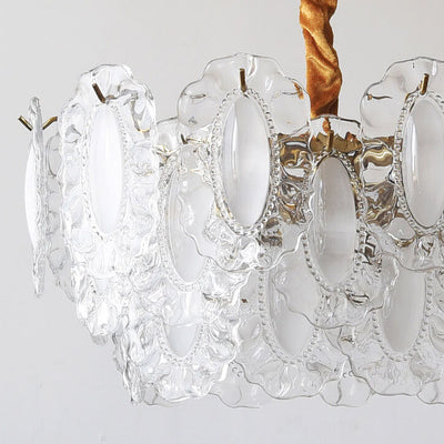French Vintage Rectangular Pearl Glass 8-Light Island Light Chandelier