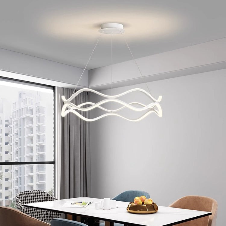 Zeitgenössischer nordischer Eisen-Aluminium-Silica-Rundwellen-LED-Kronleuchter für Esszimmer 
