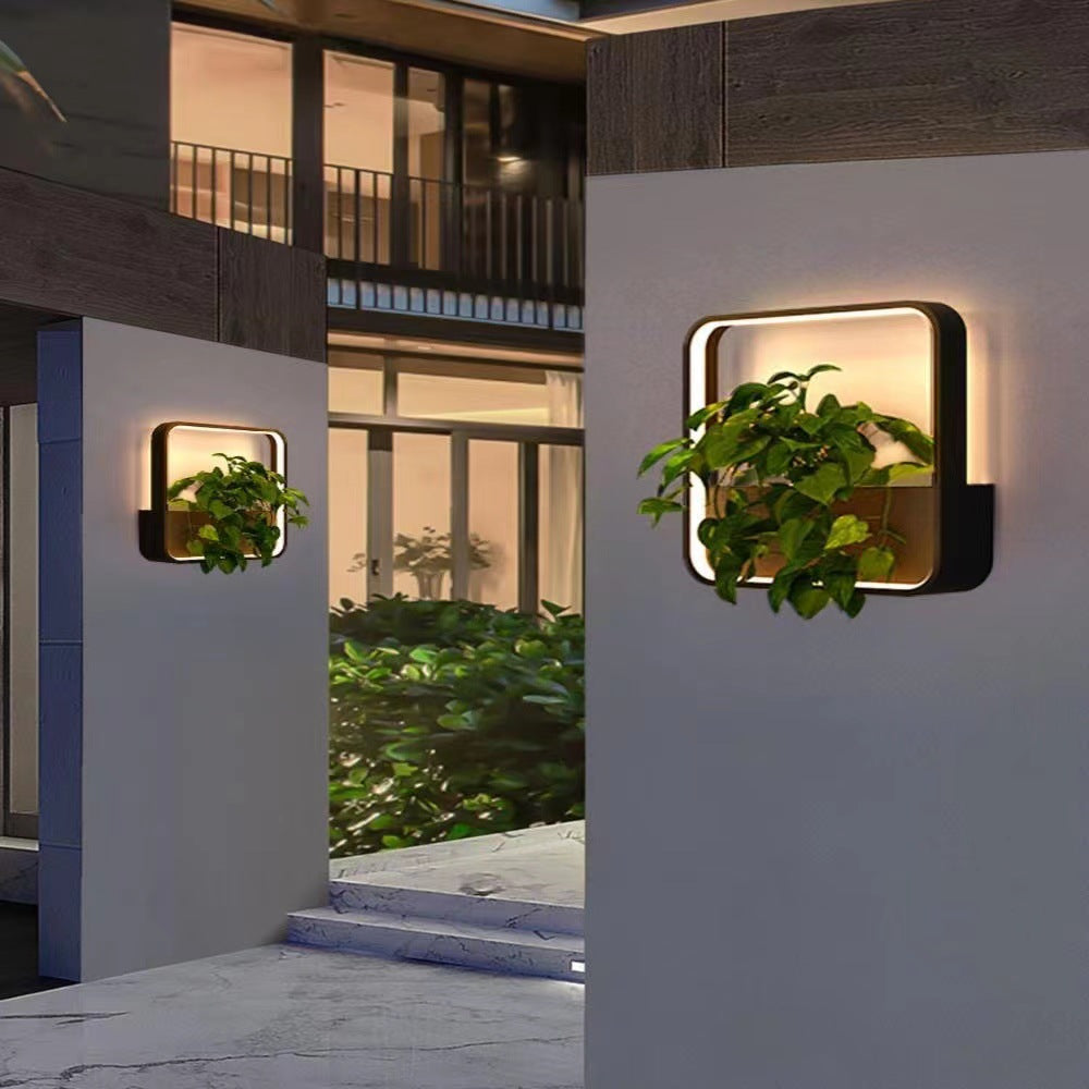 Aplique de pared LED impermeable para exterior con marco geométrico cuadrado de aluminio y acero inoxidable, estilo minimalista moderno, para jardín 