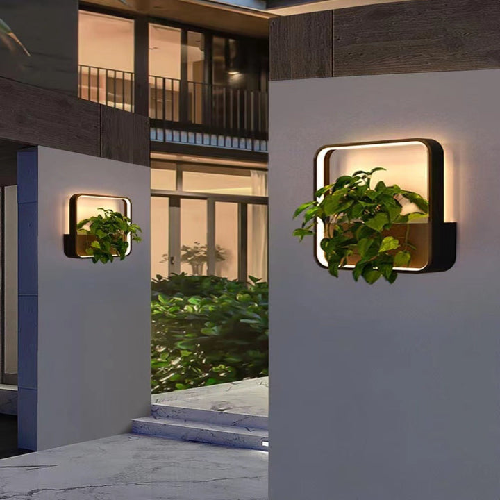Aplique de pared LED impermeable para exterior con marco geométrico cuadrado de aluminio y acero inoxidable, estilo minimalista moderno, para jardín 