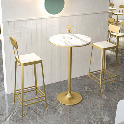 Modern Minimalist Square PU Leather Upholstered Iron Frame Bar Stool Backrest Footrest For Dining Room