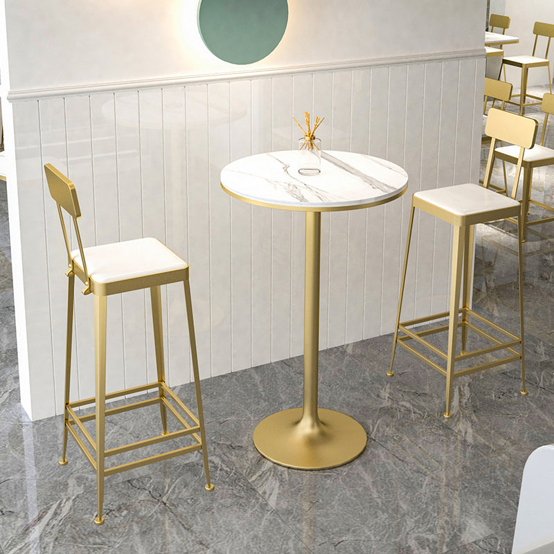 Modern Minimalist Square PU Leather Upholstered Iron Frame Bar Stool Backrest Footrest For Dining Room