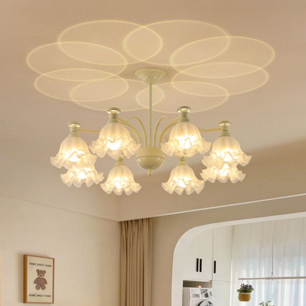 Lustre traditionnel en verre avec motif floral et branches en fer, 6/8 lumières pour chambre 