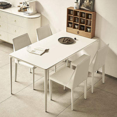 Ensemble de table à manger et chaises en alliage d'aluminium avec dalle de roche rectangulaire minimaliste moderne pour 4 places 